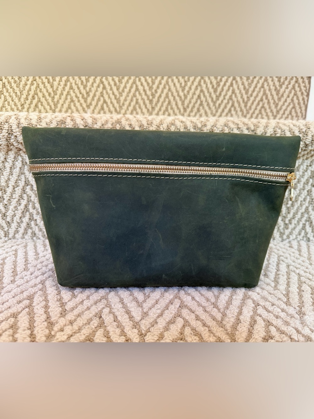 Portland Leather Goods Brushed Green  XL makeup bag.